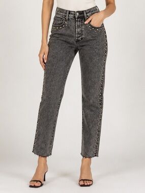 Driftwood Jeans Women’s Size 24 Gray Studded Slim Straight Raw Hem Denim NWT
